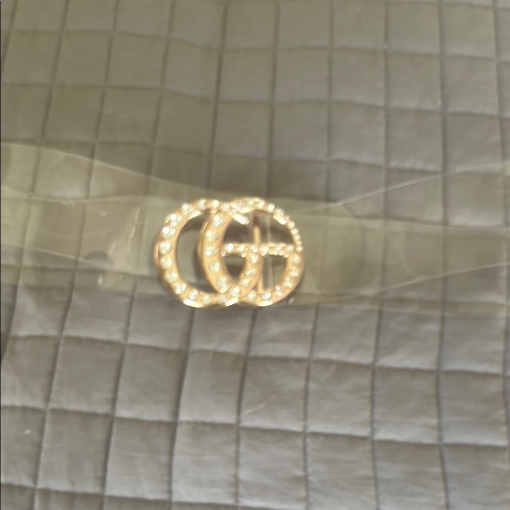 Designer inspired Crystal Double-G Logo belt  in Gold and clear